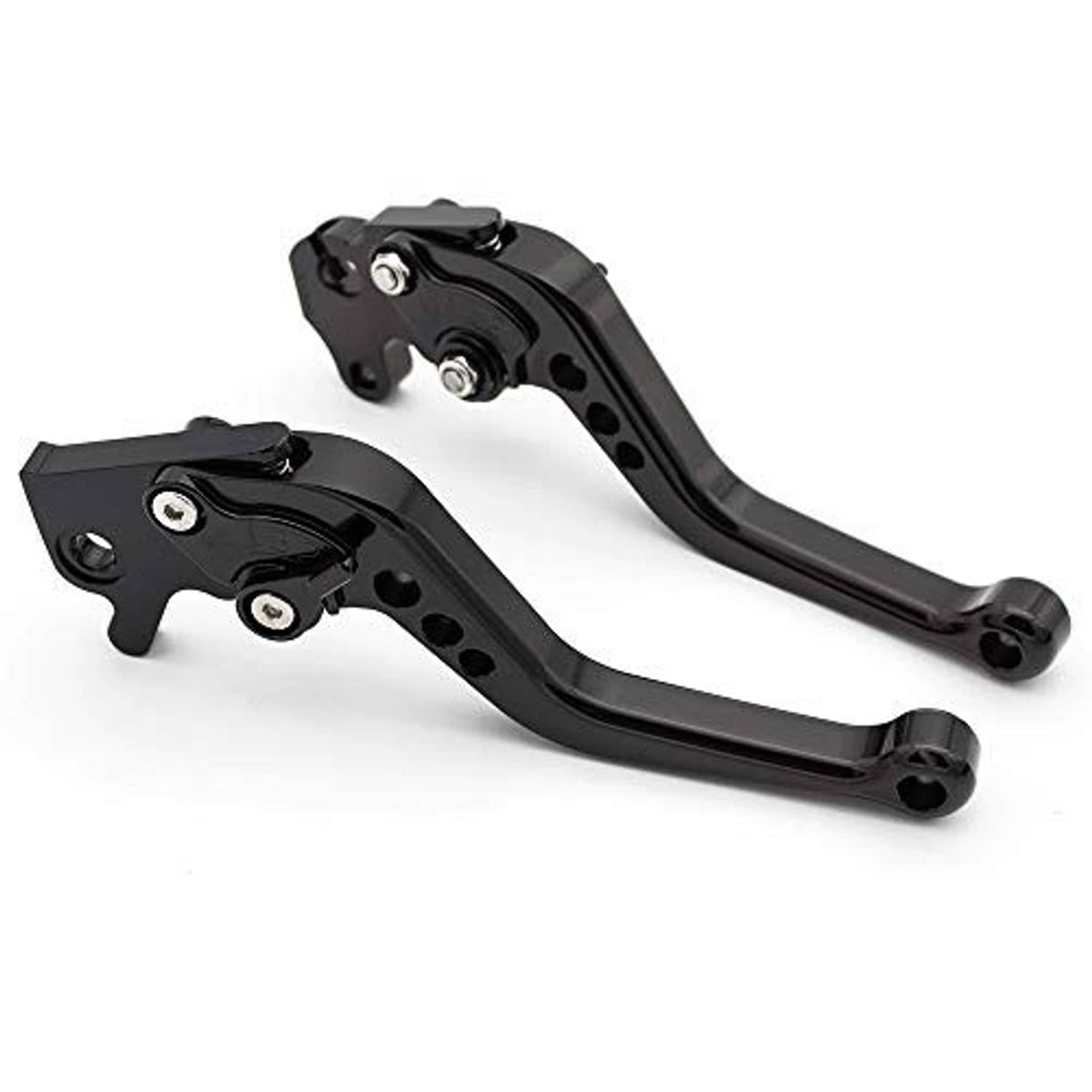 Black CNC short brake and clutch levers with angled grip and multi-hole mounting bracket