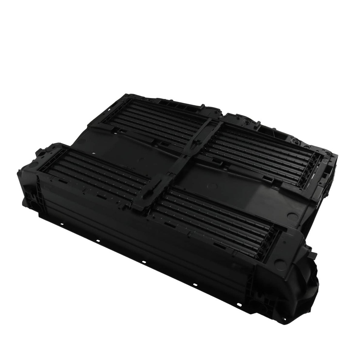 Front bumper radiator support air shutter grille, black plastic with slat vents
