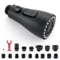 Matte black pull-down kitchen faucet sprayer head replacement, compact handheld nozzle.