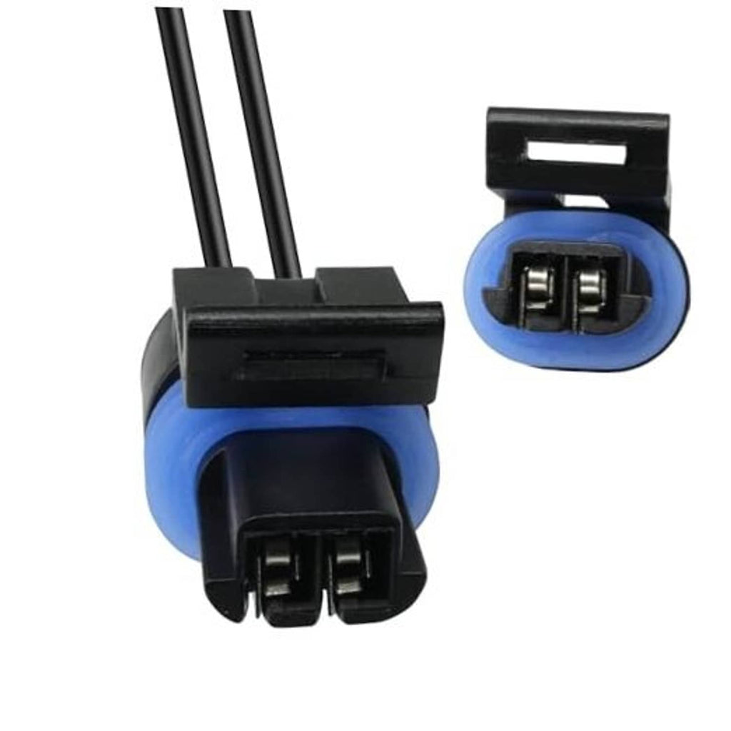 Blue and black sensor connector pigtail with two-wire leads and dual-pin plug