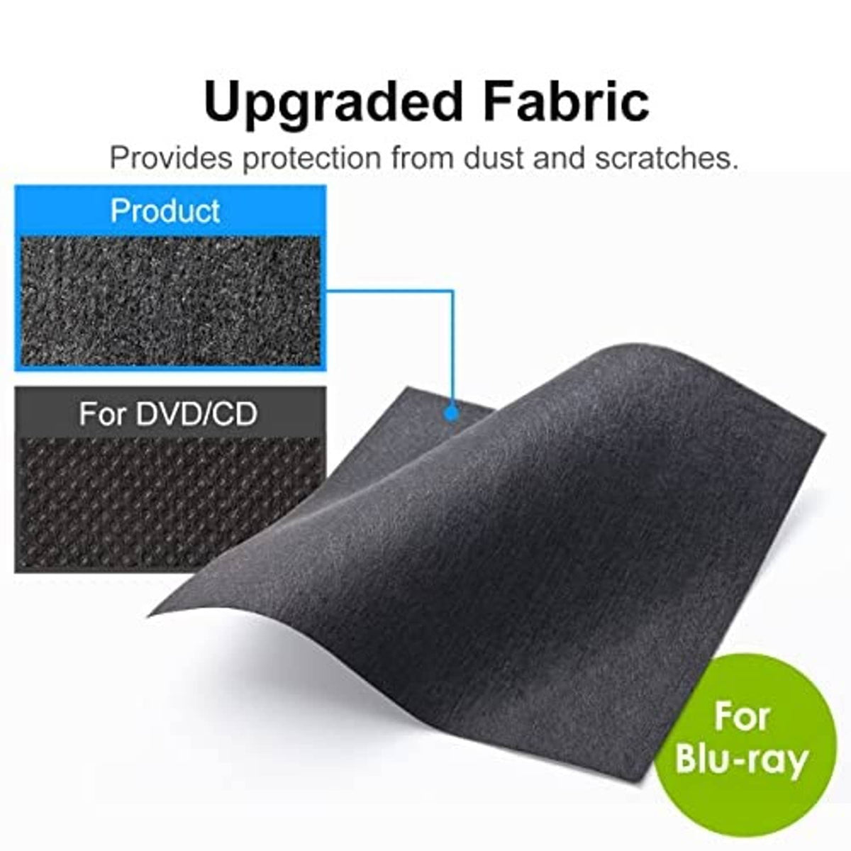 Black textured fabric disc wallet panel for Blu-ray and DVD/CD protection