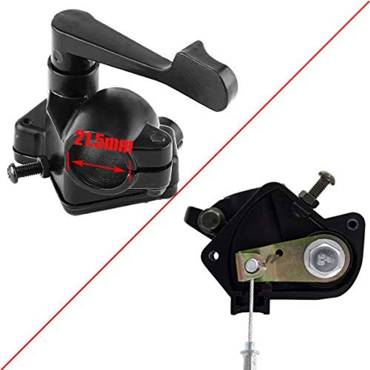 Black thumb throttle housing with lever grip and adjustment area