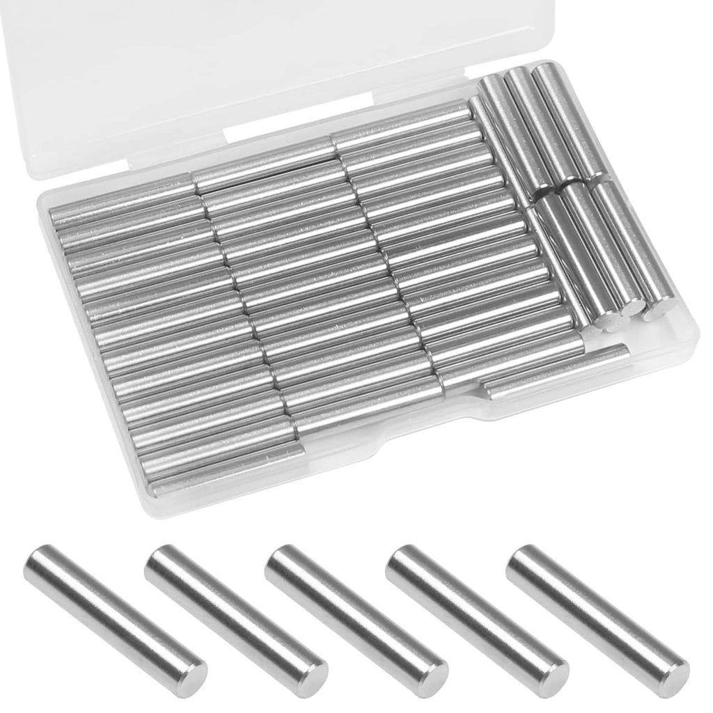 Silver stainless steel shelf dowel pins, 5mm diameter, 25mm length, with storage case