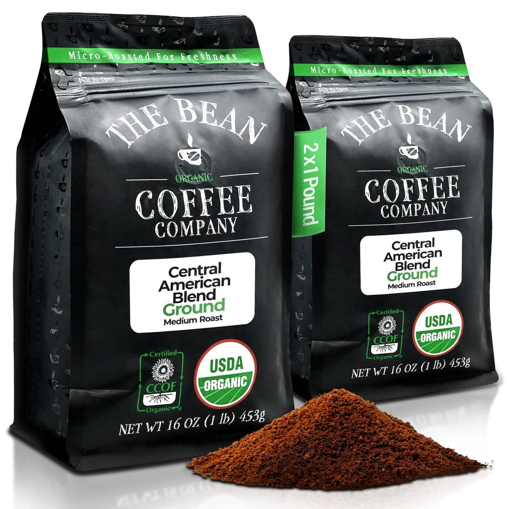 Organic ground coffee bags, Central American Blend, dark roasted, 16 oz pack of 2