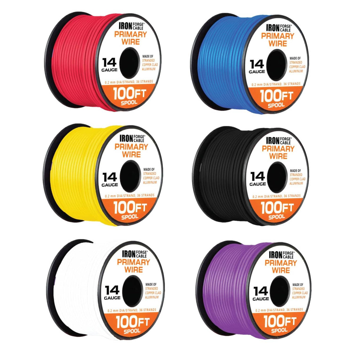 Red 14-gauge automotive primary wire spool, 100 ft roll assortment