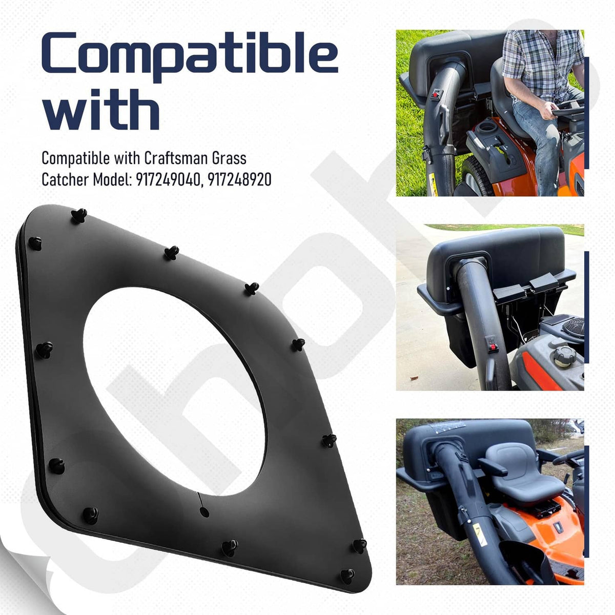 Black bagger seal with circular opening and mounting studs around the edges