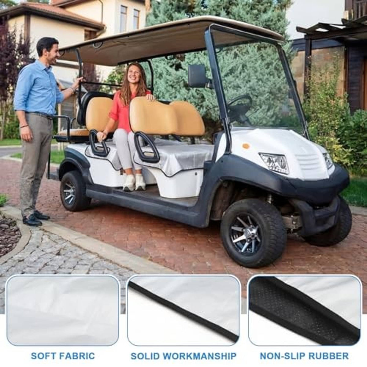 Gray golf cart seat cover blanket with black non-slip edging