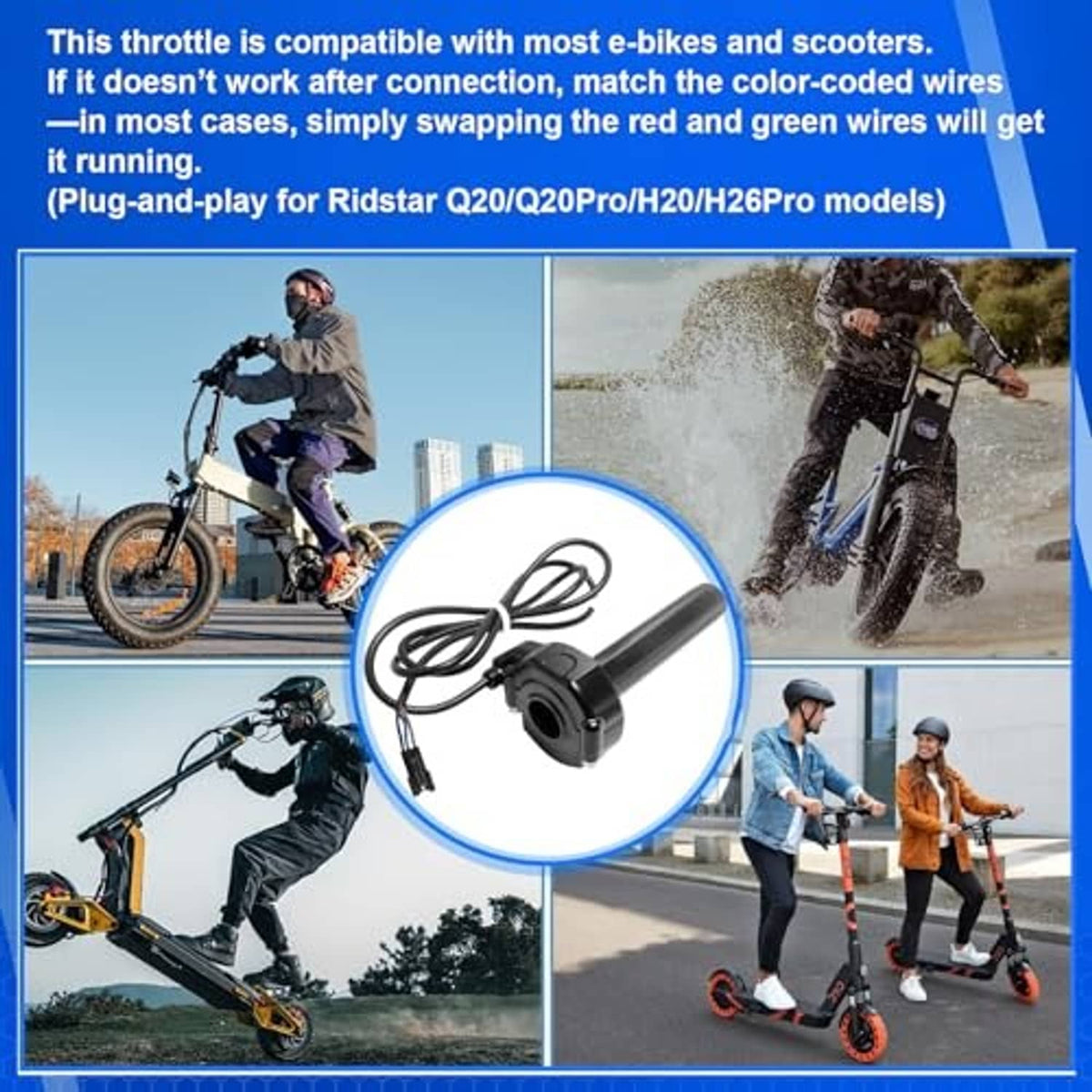 Black twist throttle with key ignition, cable harness and textured handlebar grips
