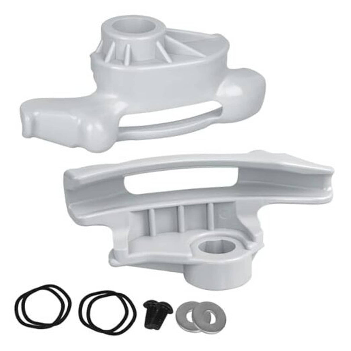 Tire changer duck bill demount head with mounting pin and O-ring seal, white plastic