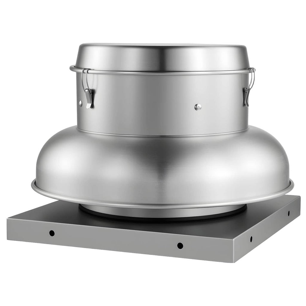 Aluminum roof ventilation fan with round dome housing and rectangular mounting base