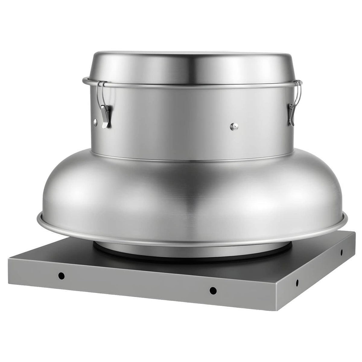 Aluminum roof ventilation fan with round dome housing and rectangular mounting base