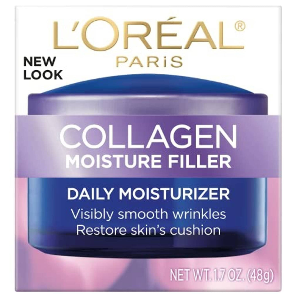 L’Oreal Collagen daily moisturizer jar with purple label and blue lid