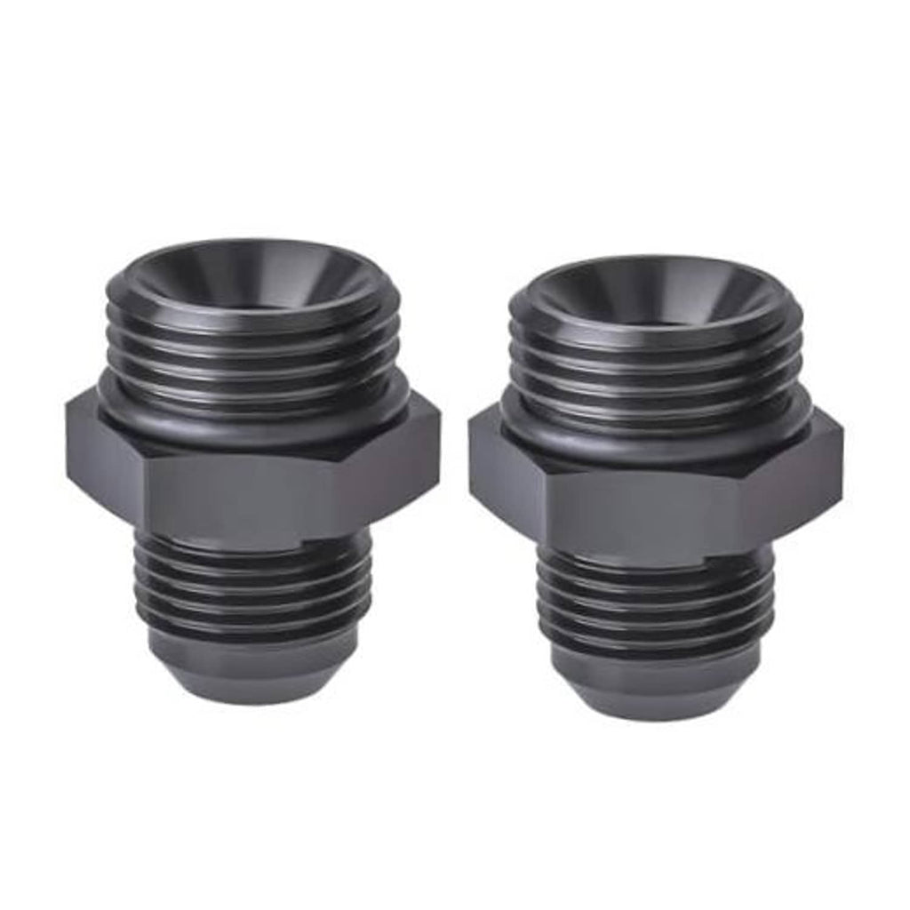 Black AN adapter fitting, male flare to ORB O-ring, paired set