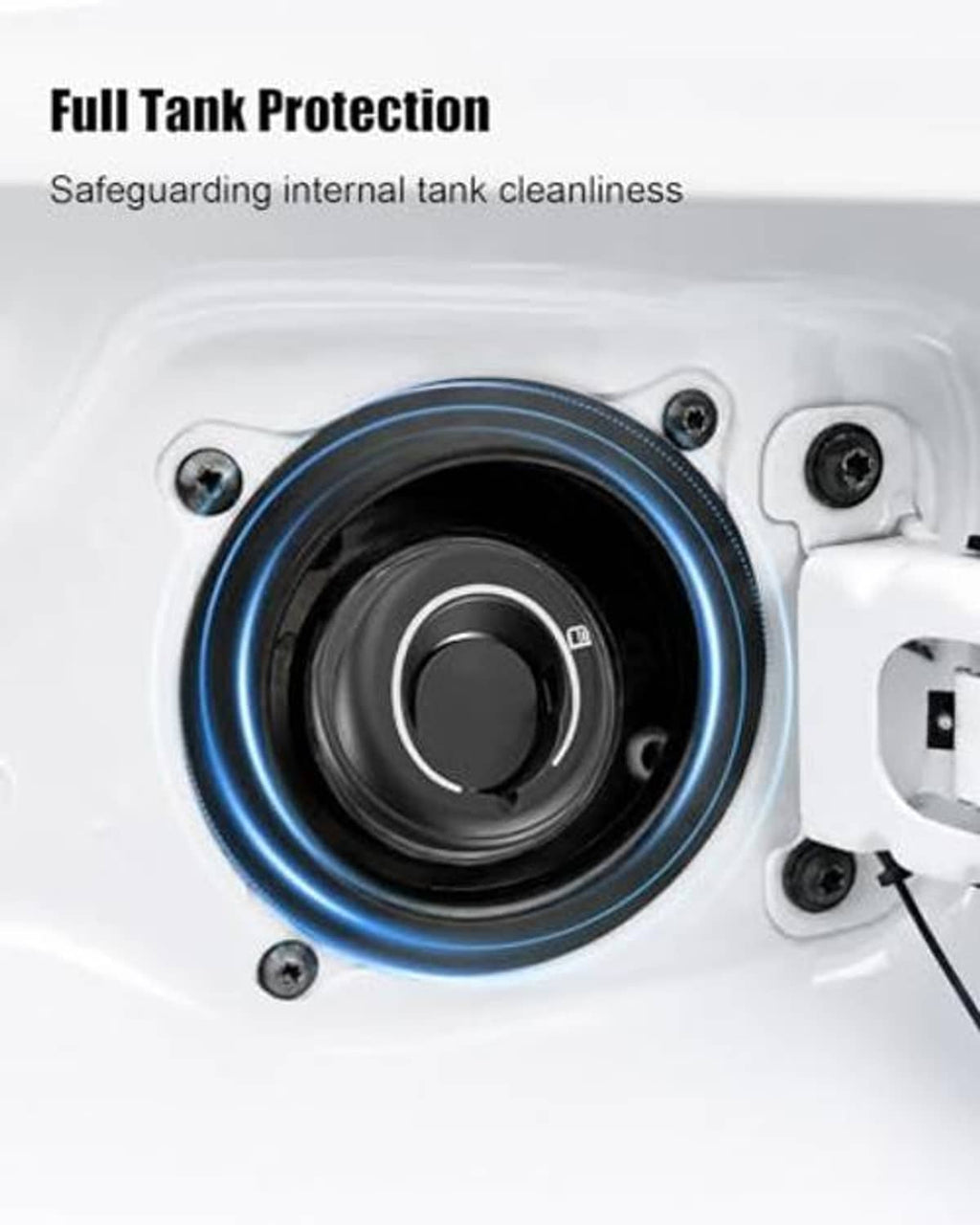 Capless fuel filler cap in circular opening on a vehicle fuel door