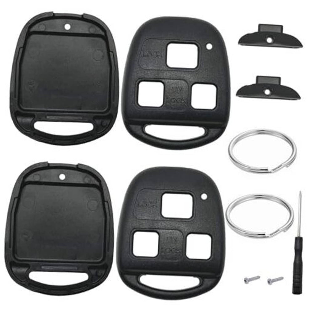 2-pack black key fob replacement shells with metal key ring and screws