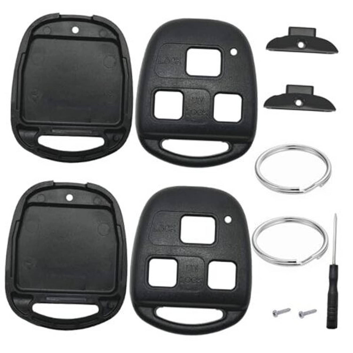 2-pack black key fob replacement shells with metal key ring and screws