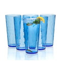Set of 6 blue hammered acrylic highball tumblers, clear rim, tall design