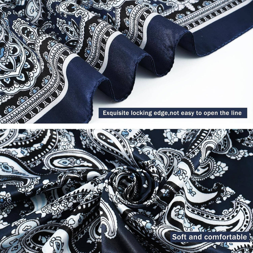 Navy paisley wild rag scarf fabric with smooth edges and folded knot detail