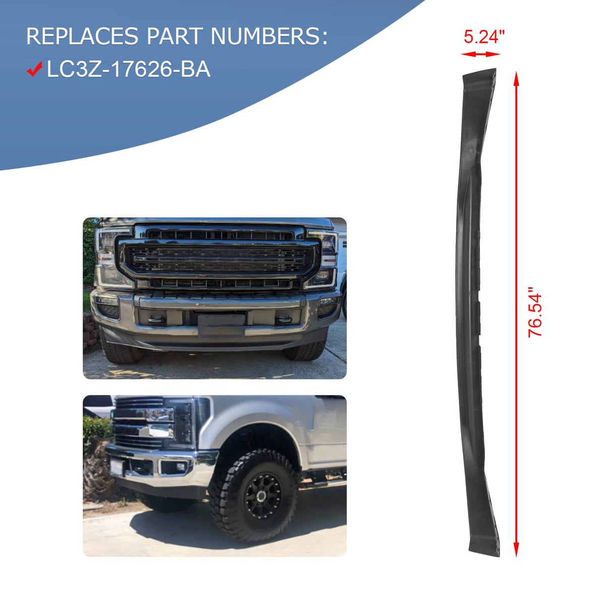 Front lower bumper valance, black panel with mounting edge detail