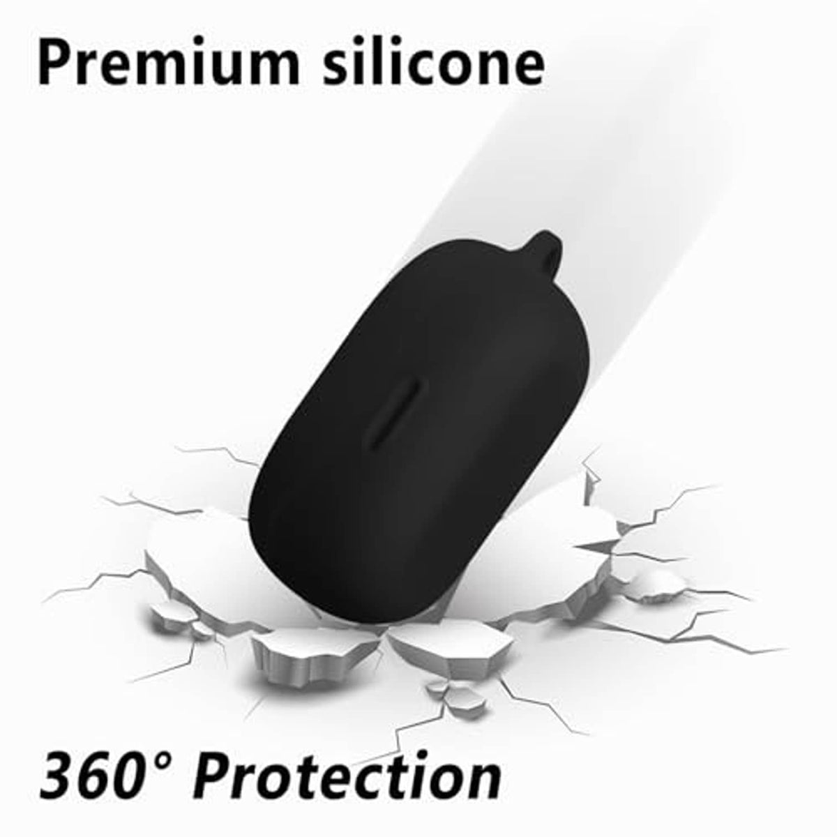 Black premium silicone earbud case cover, 360° protection style
