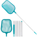 Teal leaf skimmer net head with extendable white pole and spare frame pieces