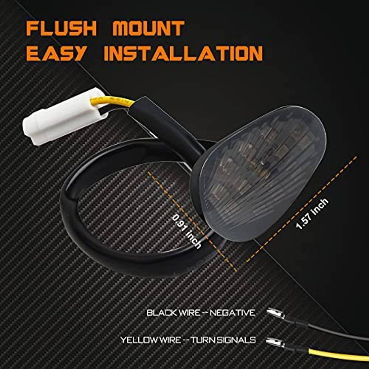 Two smoked-lens LED flush-mount turn signals with black housing and wire leads
