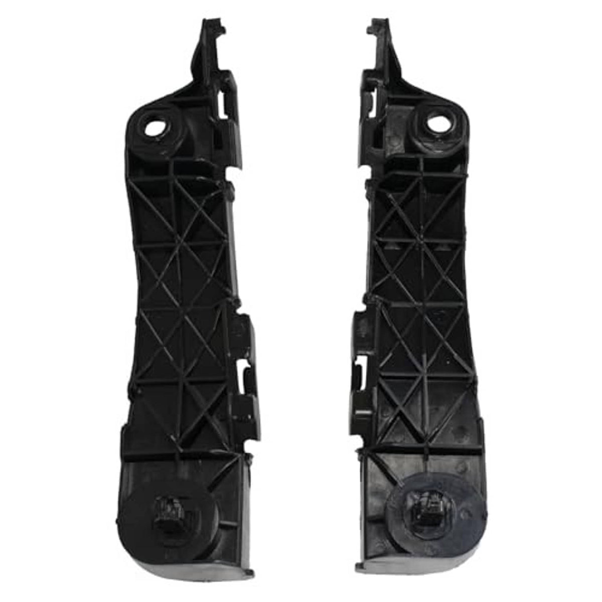 Black front bumper bracket support, underside view with mounting holes and molded ribs