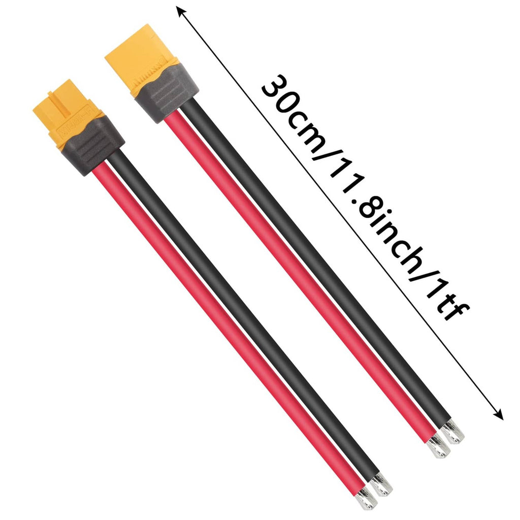 XT60H connector pigtail cables, 30cm length, red/black wires with yellow plugs