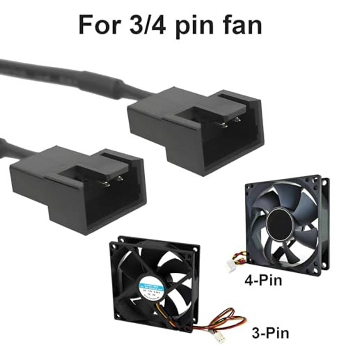 Dual 3/4-pin fan connector cable splitter for USB fan power adapter
