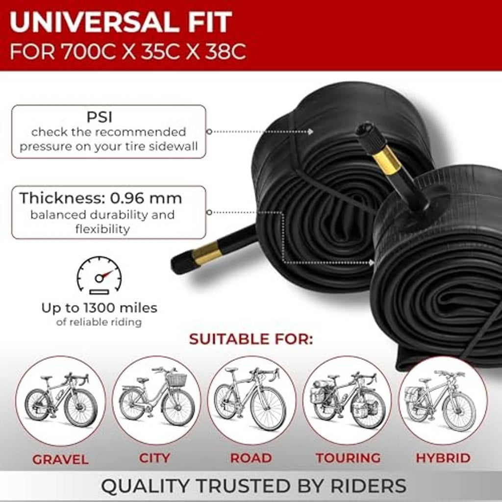 Universal fit inner tube for 700x35x38c, black rolled tube with 48mm Schrader valve