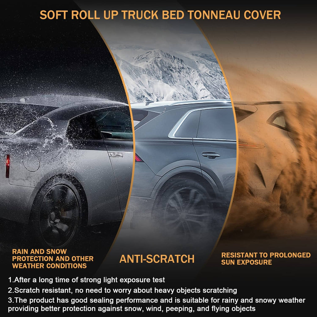 Soft roll-up tonneau cover for truck bed, protective weather-ready design