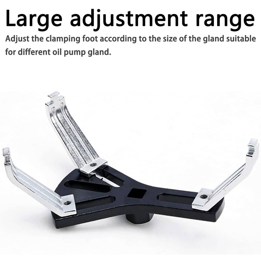 Adjustable fuel tank lid removal tool with wide clamp arms and black center plate