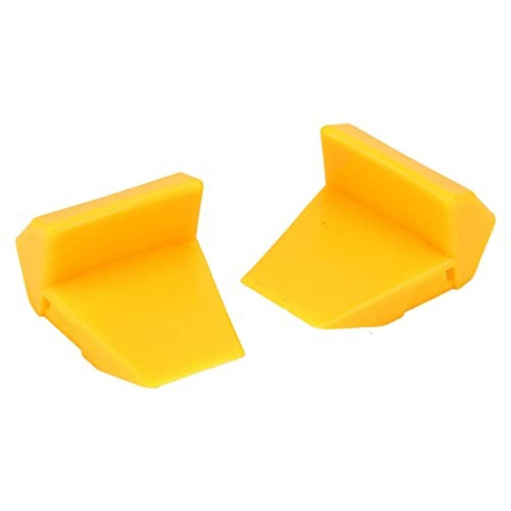 Two yellow molded jaw clamp protector inserts with open trough and tab edges.