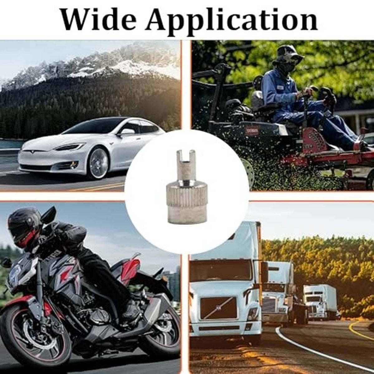 Silver tire valve stem cap set for cars, motorcycles, and trucks; slotted metal style