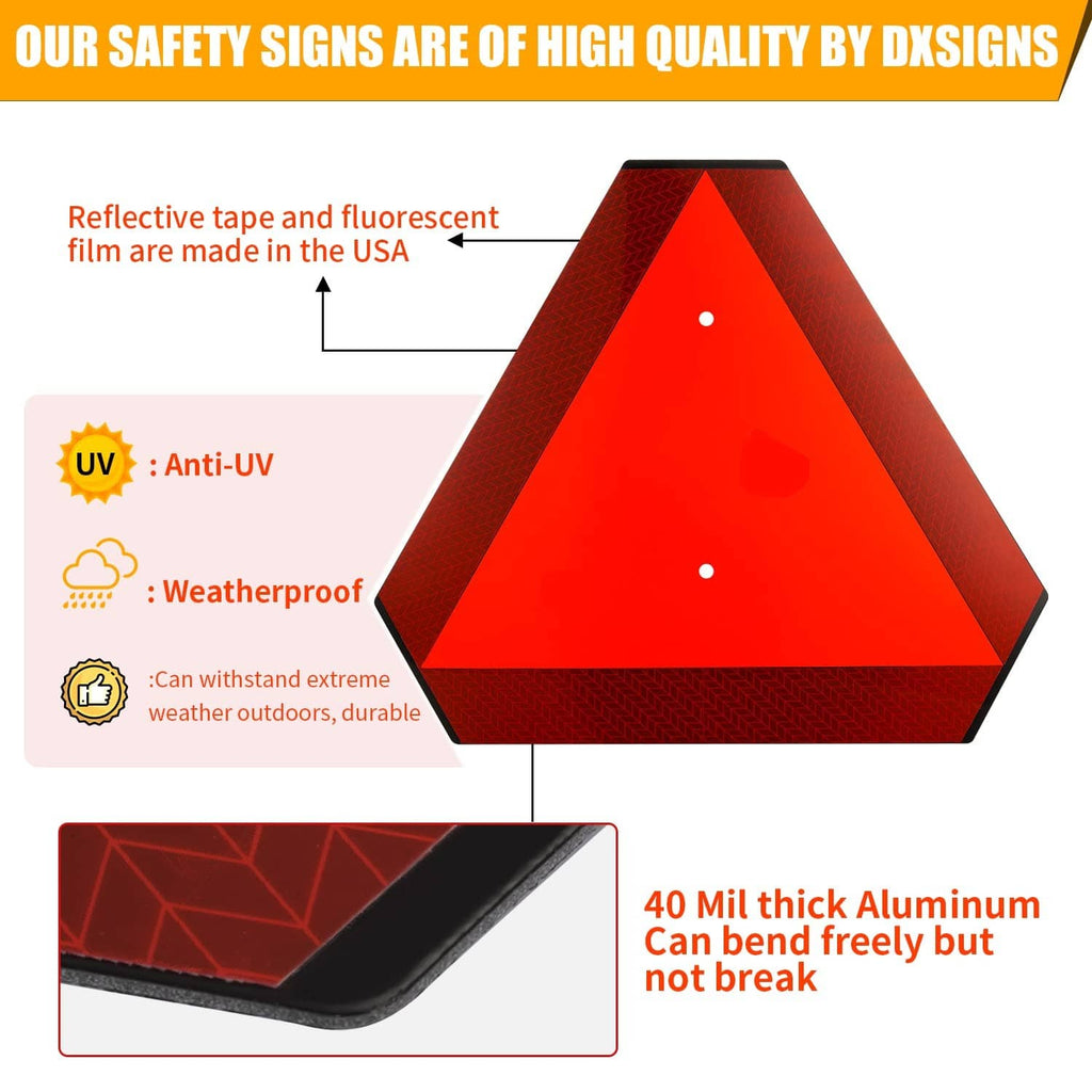 Reflective triangle safety sign with rounded corners and thick aluminum edge detail