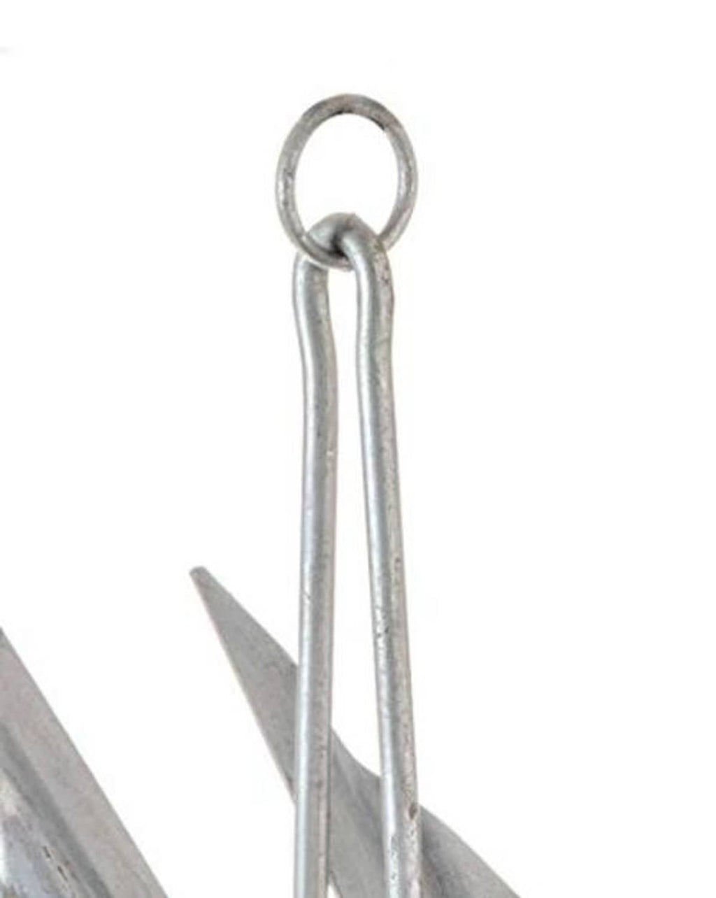 Steel anchor ring shackle on a slip shank with two flukes partially visible