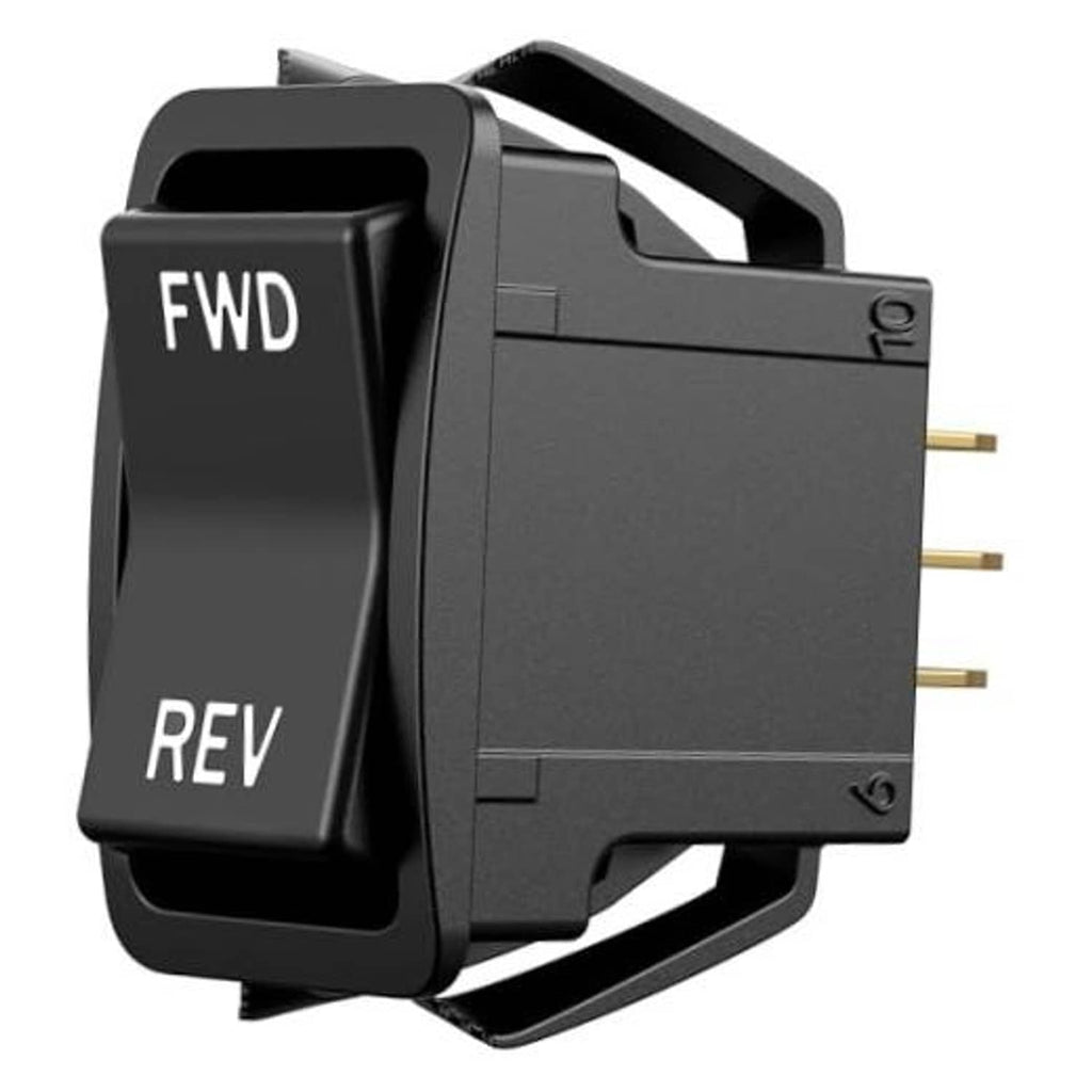 Forward/reverse rocker switch with FWD and REV markings, dark gray housing