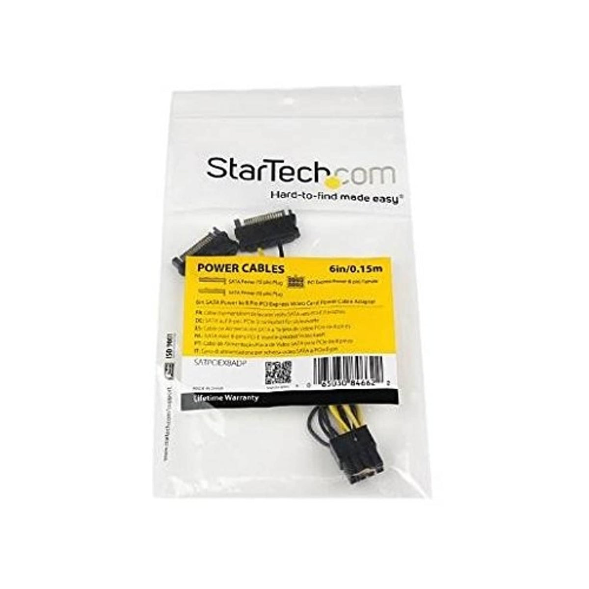StarTech.com 6in SATA to 8-pin PCIe power cable adapter in retail bag