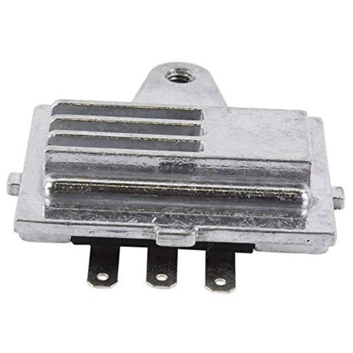 Metal regulator/rectifier replacement module with mounting hole and three terminals