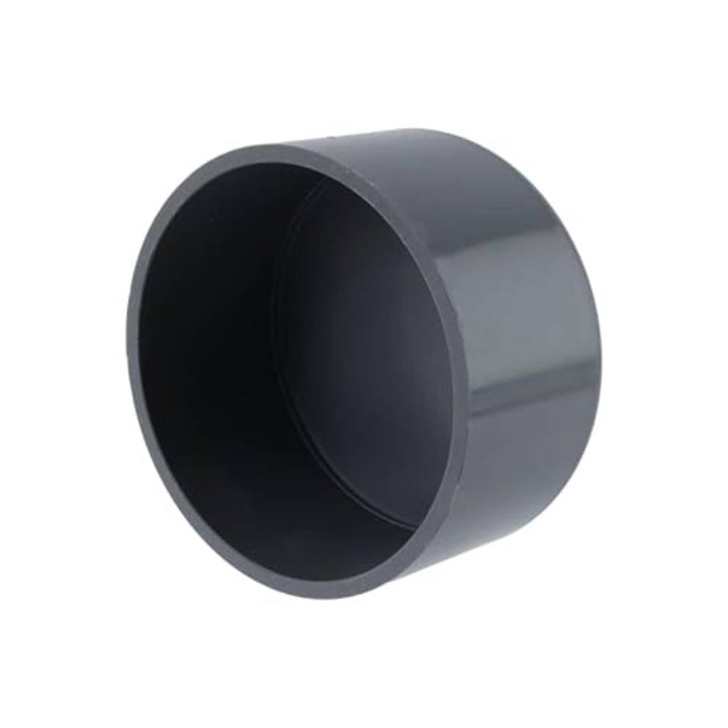 Round PVC pipe end cap plug, dark gray, open end with inner bore