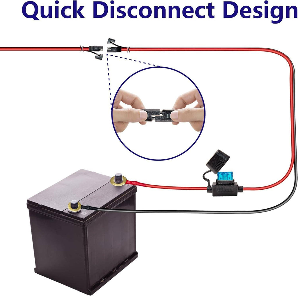 2-pin SAE-to-ring-terminal quick-disconnect charger cable with red and black wires