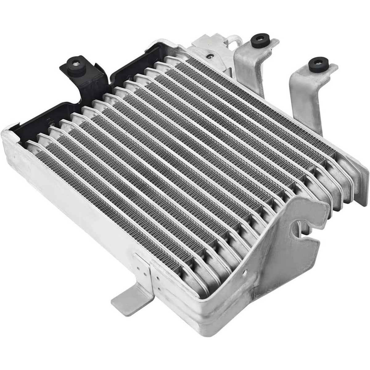 Automatic transmission oil cooler with rectangular metal core and protective end plates