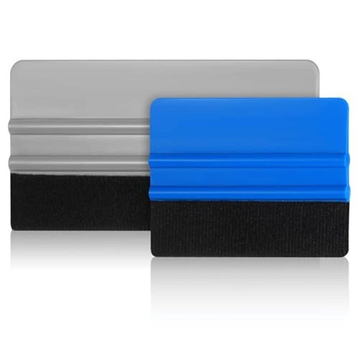 Two vinyl wrap squeegees with soft felt edges, blue and gray