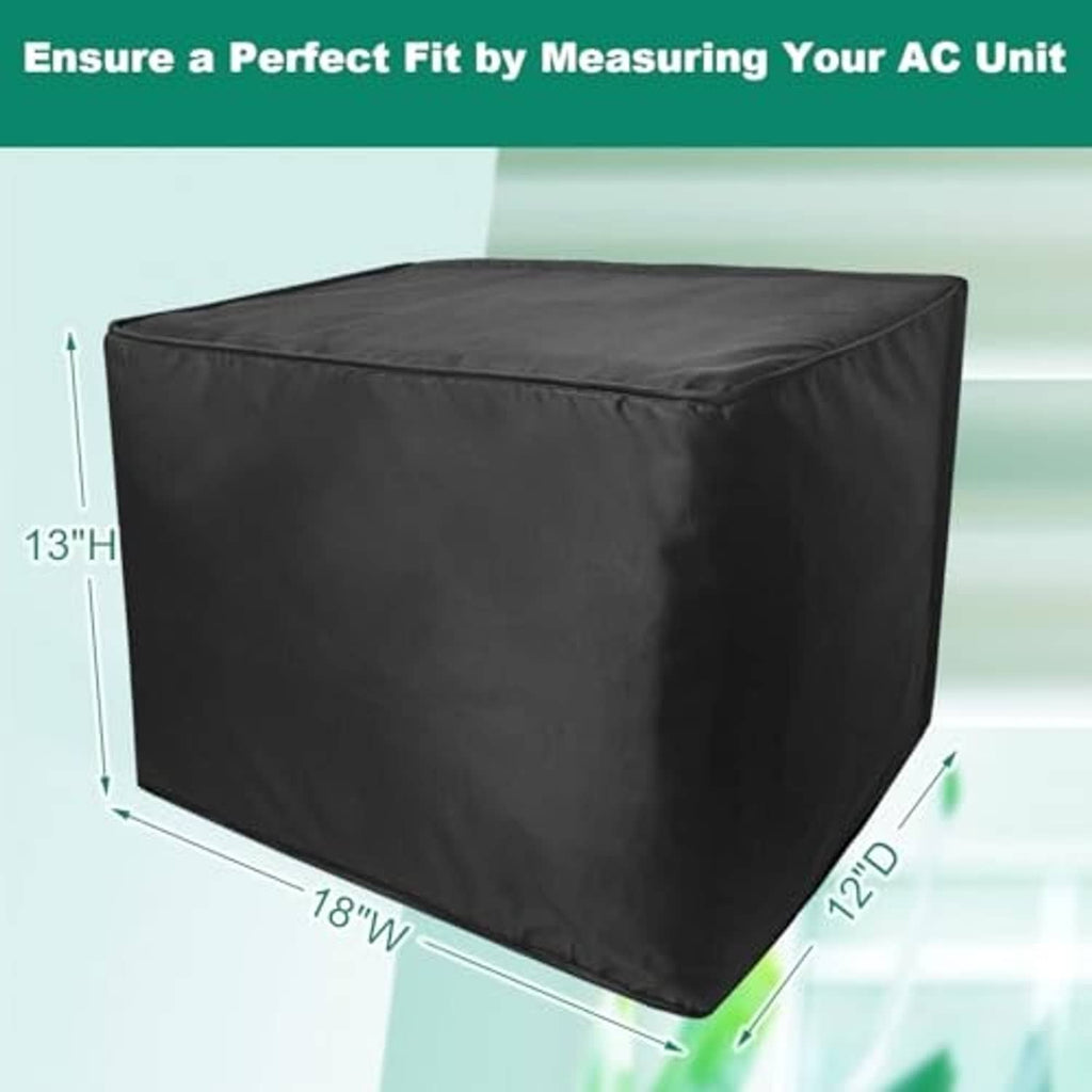 Black padded AC cover with fitted rectangular shape and rounded top