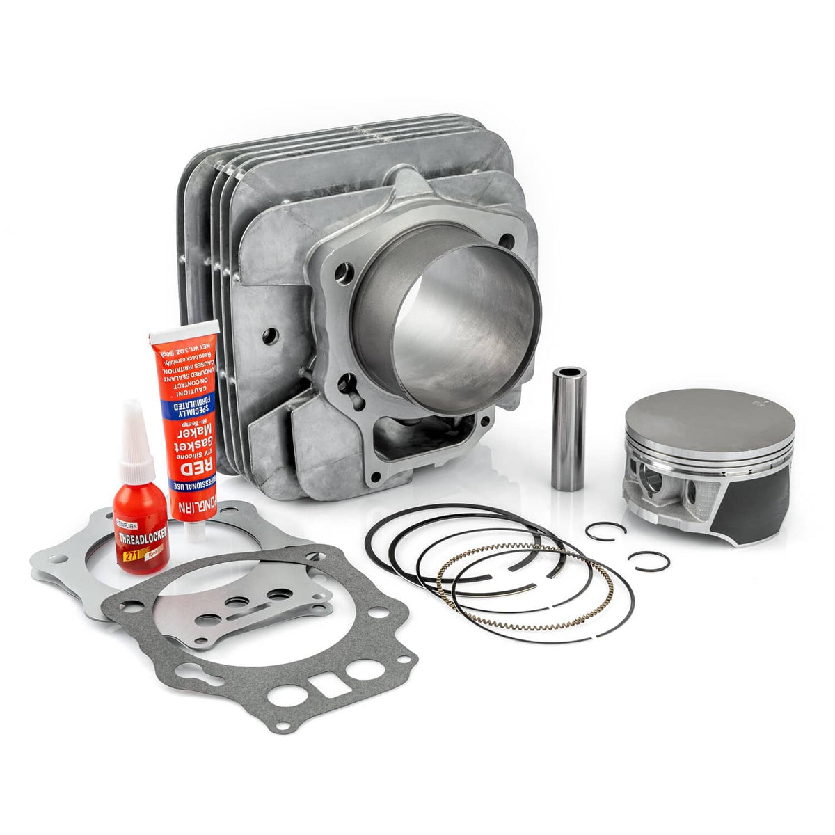 Engine top-end rebuild kit with cylinder, piston, rings, and gasket set