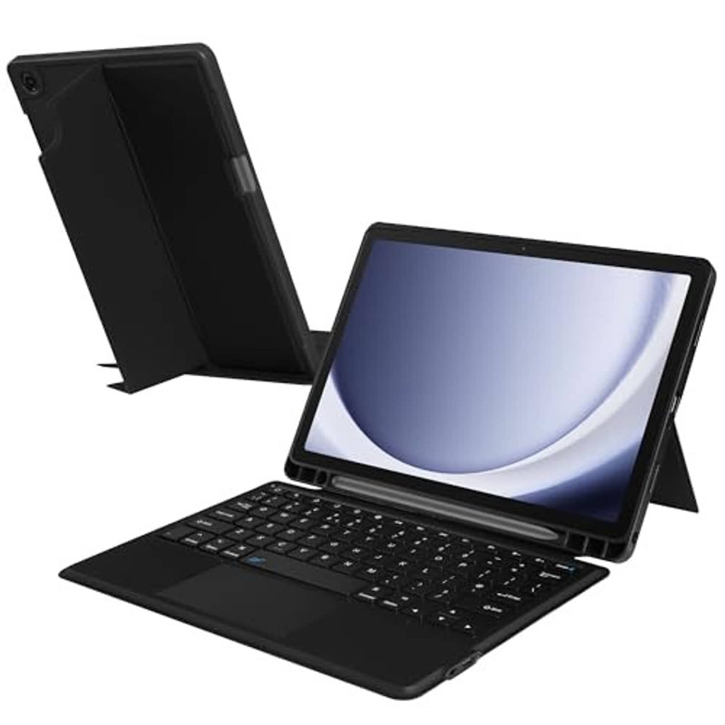 Black tablet keyboard case with foldup stand and built-in keys