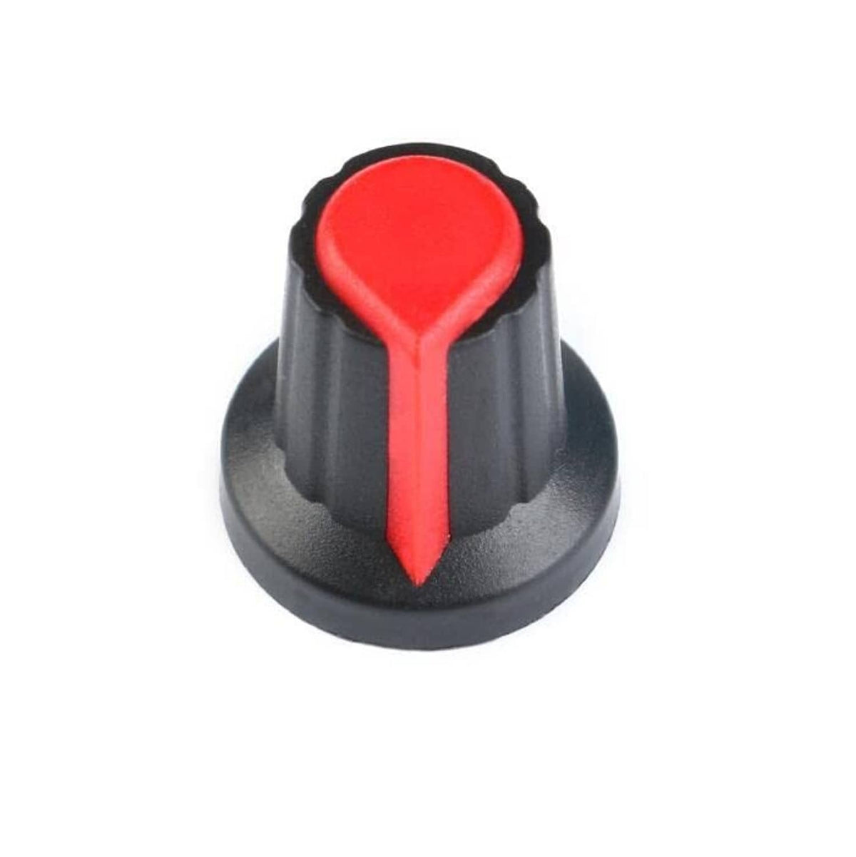 Potentiometer knob switch cap with black base and red top