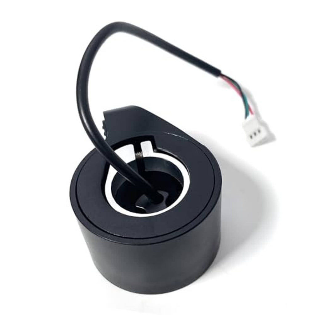 Black thumb throttle replacement with circular grip housing and 3-wire cable with connector