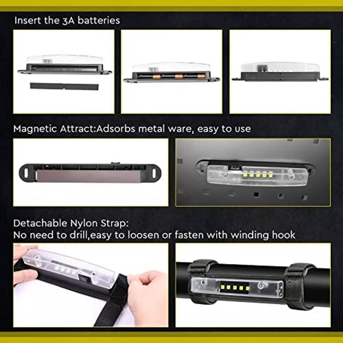 Universal roll bar LED interior light with magnetic base and detachable nylon strap