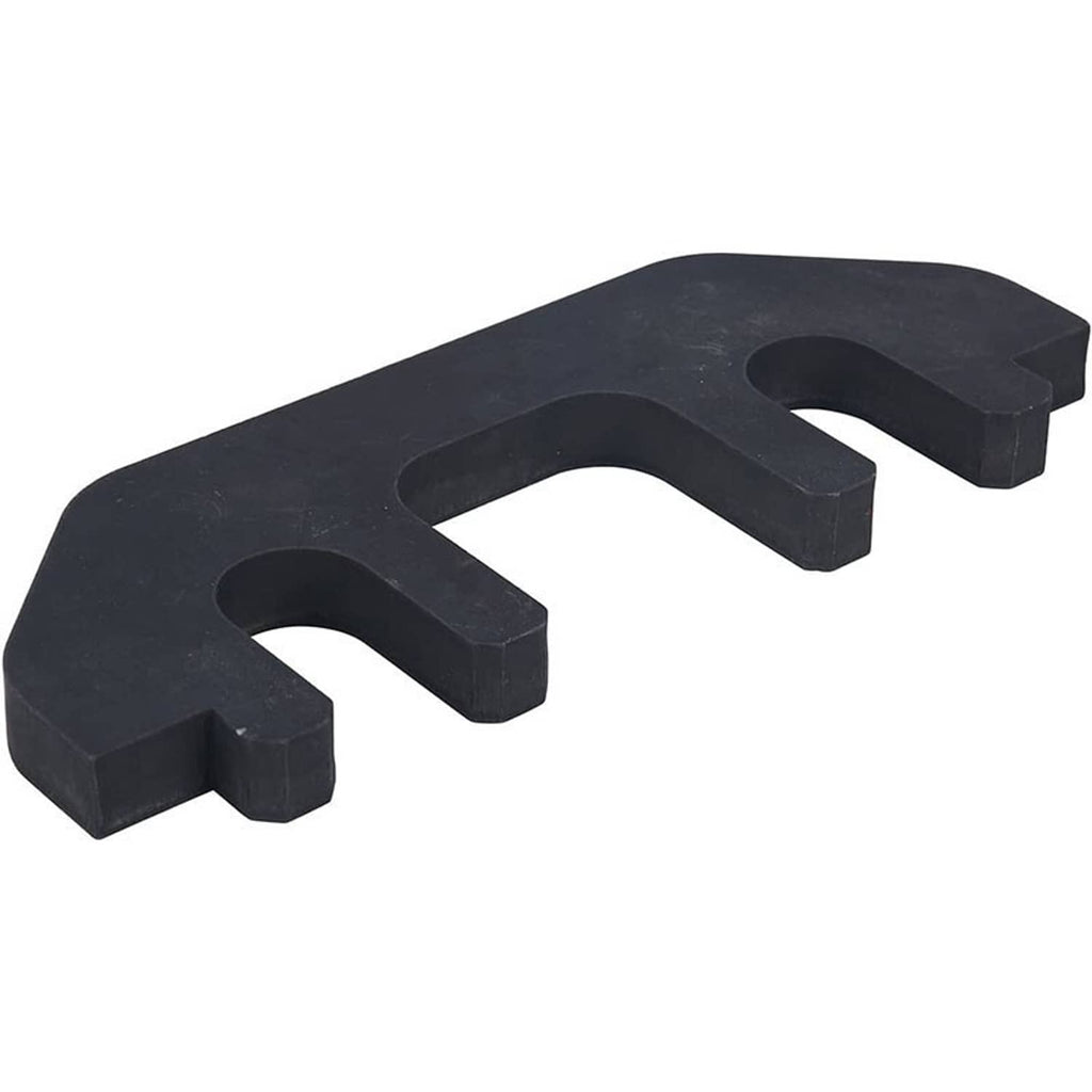 Black camshaft holding tool with curved groove and two prongs